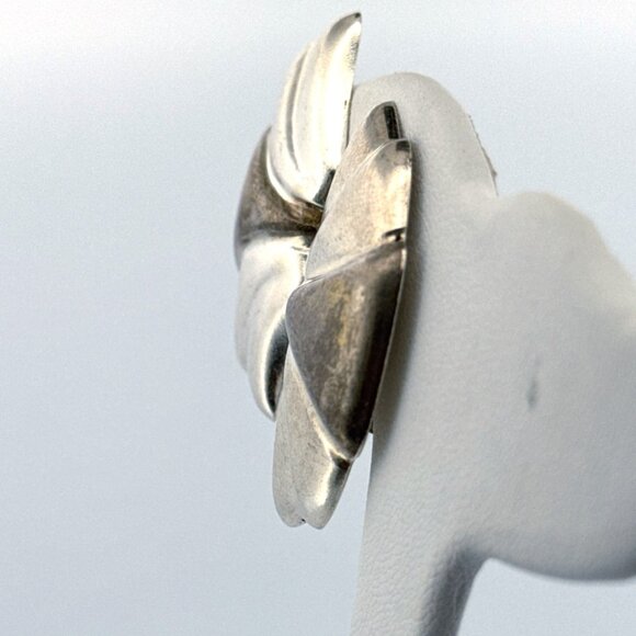 Vintage Estate Sterling Silver 830 Clip-On Fan Earrings, 18.9g, 1.5" Wide - Picture 4 of 8